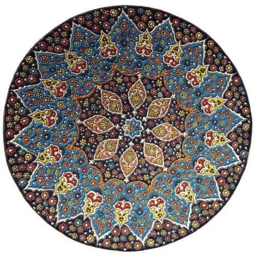 Hand-Painted Persian Minakari Pottery Decorative Display Plate, Floral Enamelwork and Traditional Iranian Craft