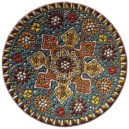Hand-Painted Persian Minakari Pottery Decorative Display Plate, Floral Enamelwork and Iranian Artistic Craft