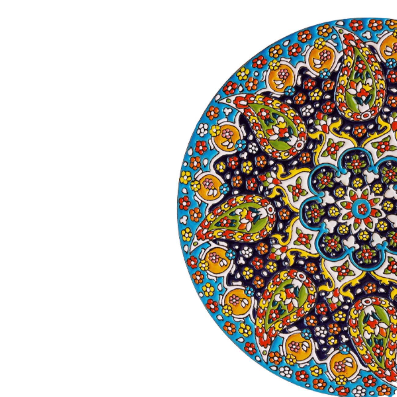 Decorative Pottery Plate In Persian Minakari Handmade Wall Art Floral Paisley