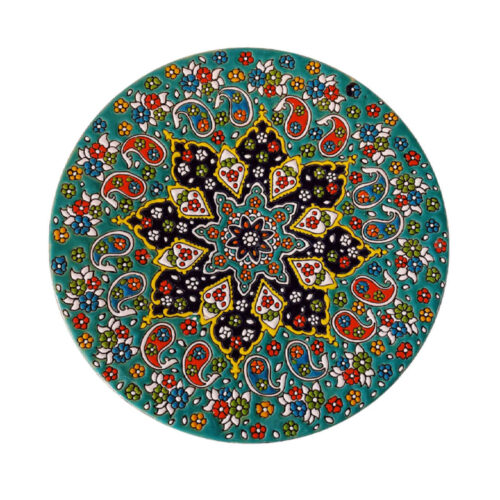 Hand-Painted Persian Minakari Pottery Decorative Display Plate, Floral Enamelwork and Traditional Persian Art