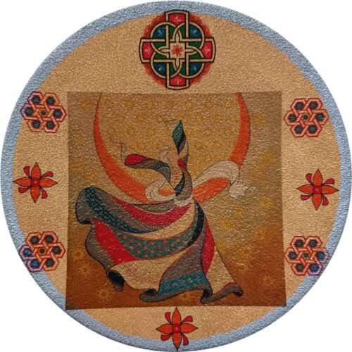 Hand-Painted Persian Pottery Decorative Display Plate, Whirling Dervish Sama Dance Design