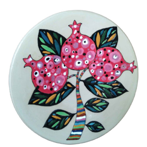 Hand-Painted Persian Minakari Pottery Decorative Display Plate, Pomegranate Tree Enamelwork