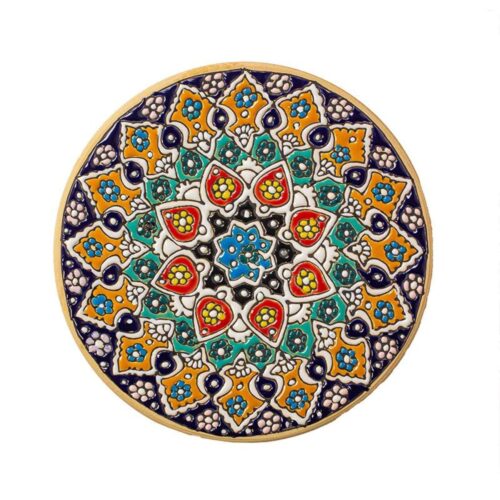 Hand-Painted Persian Minakari Pottery Decorative Display Plate, Floral Enamelwork and Iranian Art