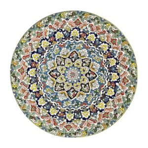Decorative Pottery Plate with Persian Minakari Enamel for Wall and Table Decor