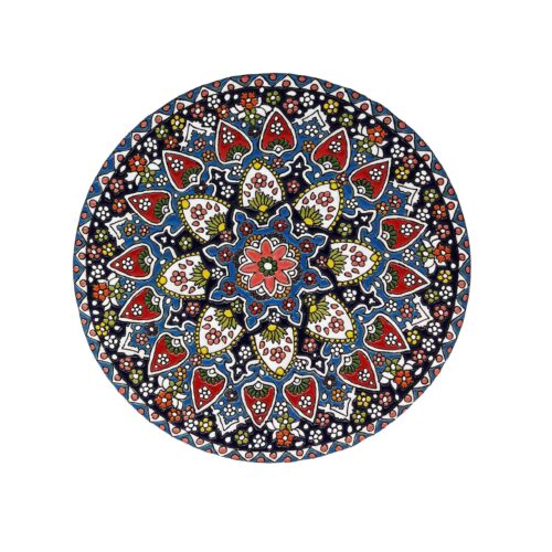 Hand-Painted Persian Minakari Pottery Decorative Display Plate, Embossed Floral Enamelwork