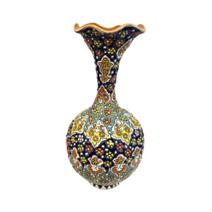 Decorative Pottery Vase Featuring Persian Minakari Enamel Art, Hand-Painted with a Beautiful Floral Motif