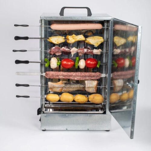 Electric Kebab Grill Burner - 14 Skewers, 2-Sided with Cooking Timer