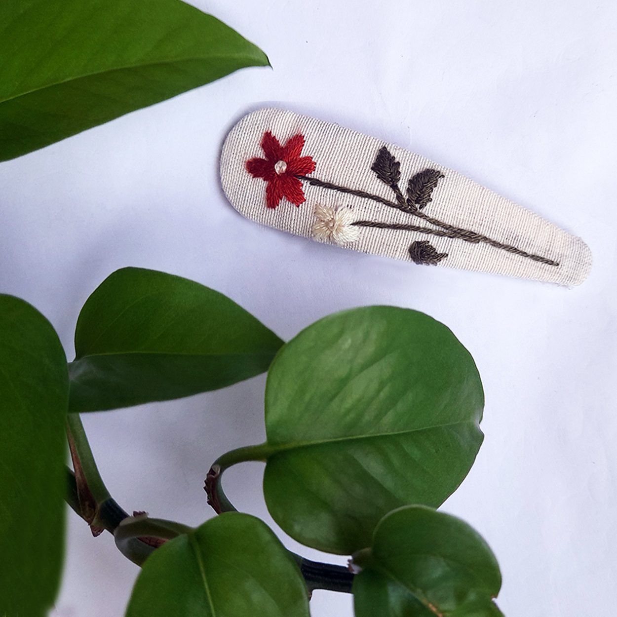 Embroidered Floral Snap Hair Clip Set of 2