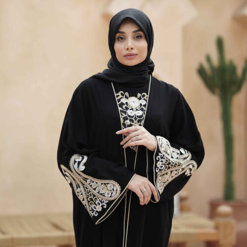 Embroidered Loose Fit Abaya with Elegant Feminine Details