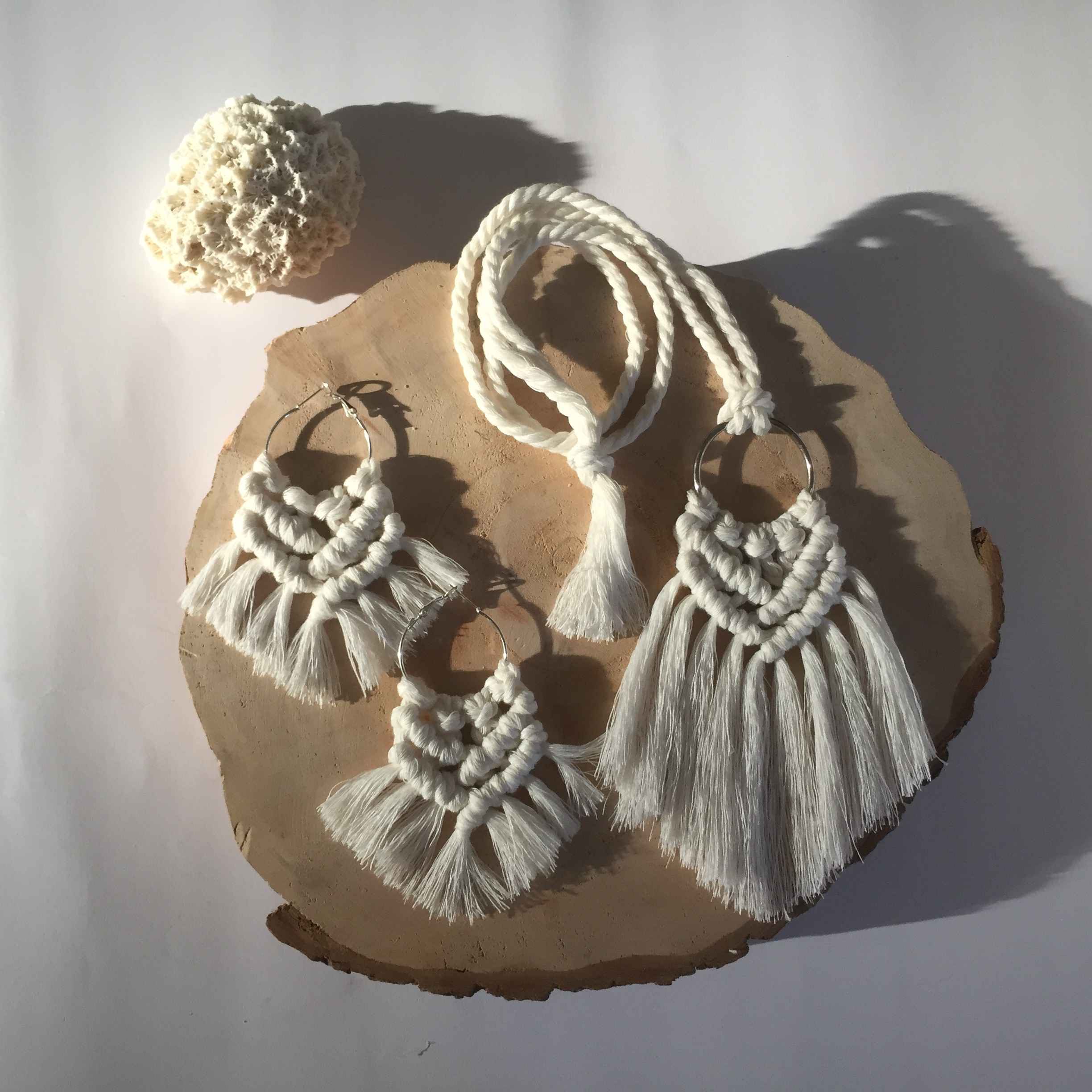 Boho Macrame Earrings and Necklace Set