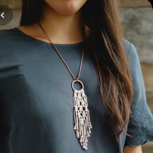 Handmade Embroidered Macrame Lariat Necklace for Women – Bohemian Design