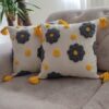 Punch Needle Cushion Cover - Embroidered Floral Cream Design (Set of 2)
