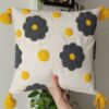 Punch Needle Cushion Cover - Embroidered Floral Cream Design (Set of 2)