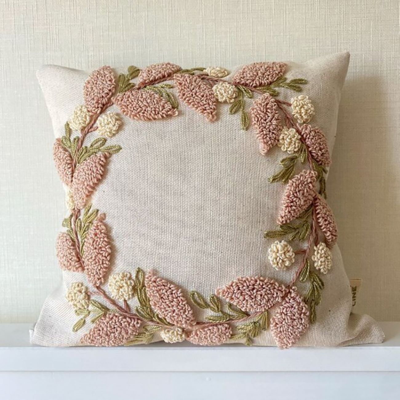Punch Needle Cushion Cover – Embroidered Leaves Design Pillow (Set of 2)