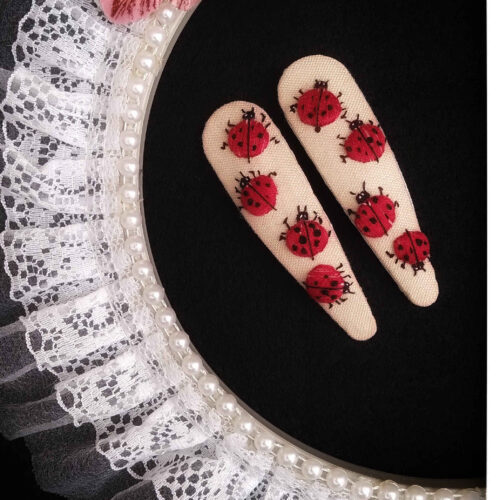 Cute Hand-Embroidered Ladybug Snap Hair Clips – Playful Fabric Hair Accessories for Girls