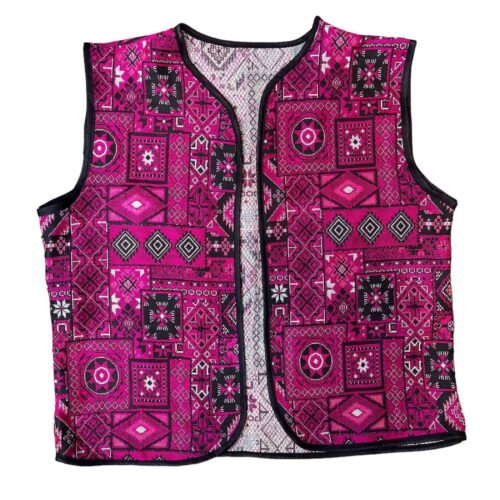 Women's Cropped Cotton Vest with Geometric Embroidered Design and Artisan Detail