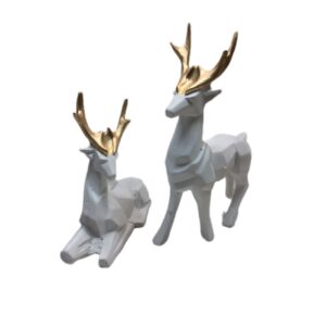 Geometric Deer Cubism Figurines 2 Pieces – Modern Art Sculpture Set