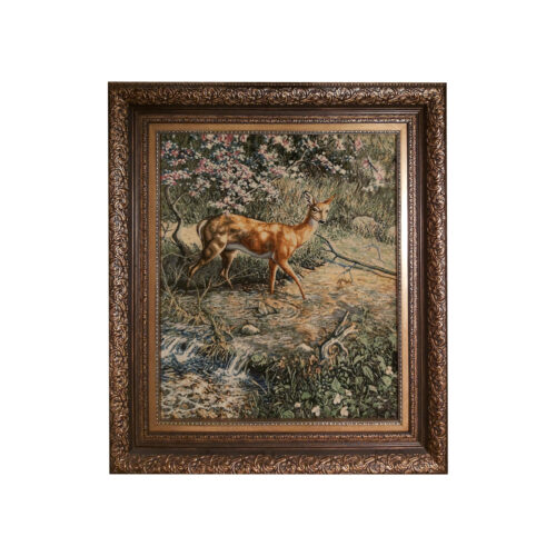 Hand-Knotted Persian Pictorial Wall Hanging Rug – Deer Design, Tabriz