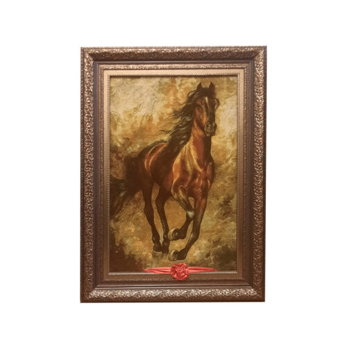Hand-Knotted Persian Silk Pictorial Wall Hanging Rug – Horse Design, Tabriz