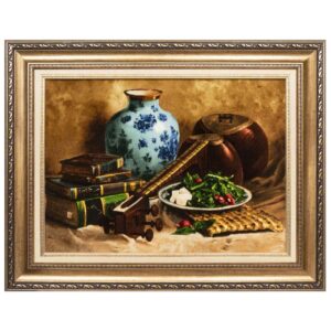 Hand-Knotted Persian Silk Pictorial Rug from Tabriz Persian Tar & Books
