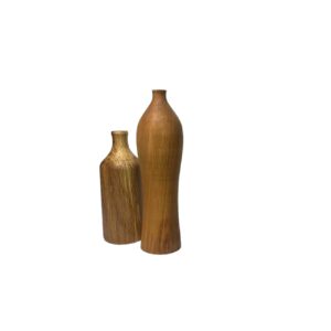 Set of Two Rustic Decorative Single Stem Vases, Handcrafted from Natural Solid Wood for a Warm Organic Feel
