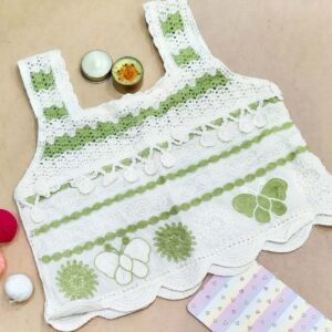 Hand-Crocheted Butterfly Crop Top – Green Boho Knitwear
