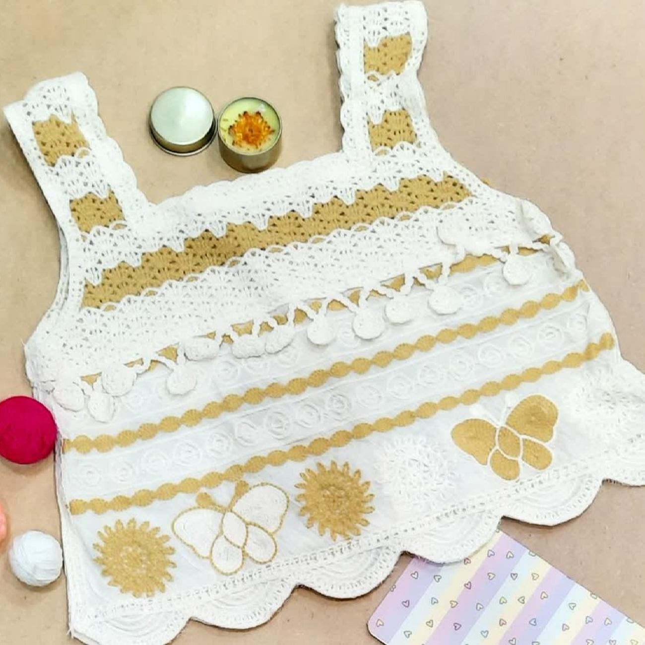 Hand-Crocheted Butterfly Crop Top – Green Boho Knitwear