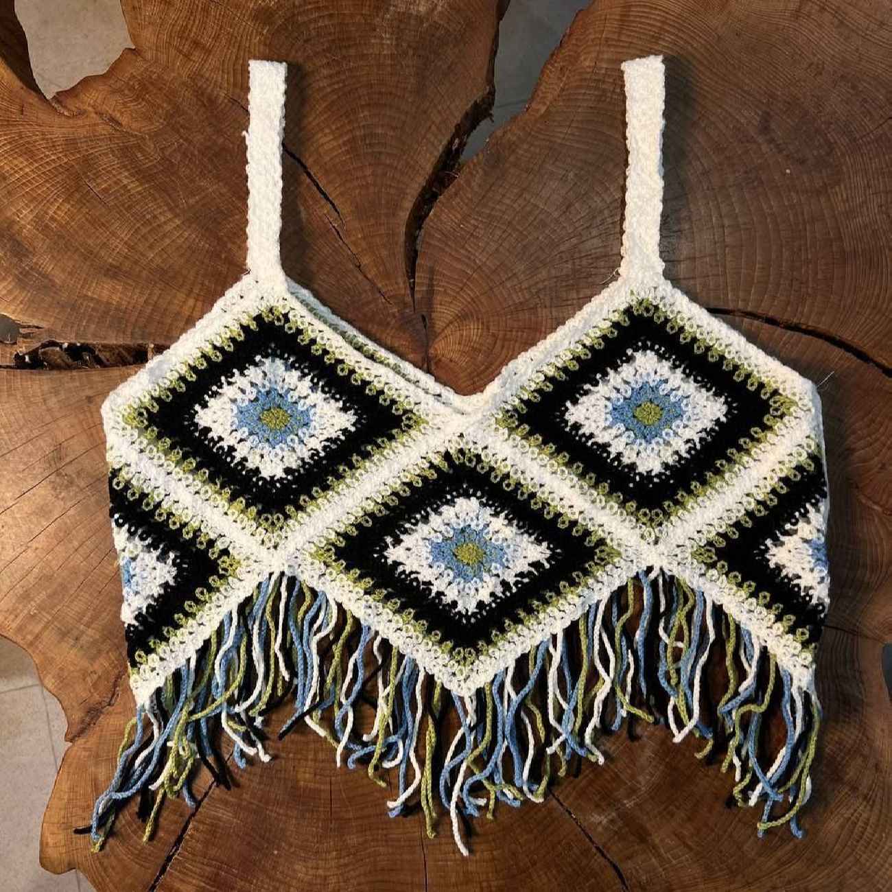 Diamond Model Crochet Crop Top – Handwoven Artisan Knit
