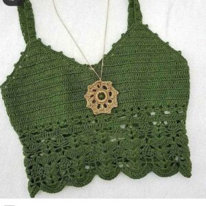 Pearl Model Crochet Crop Top – Handwoven Forest Green
