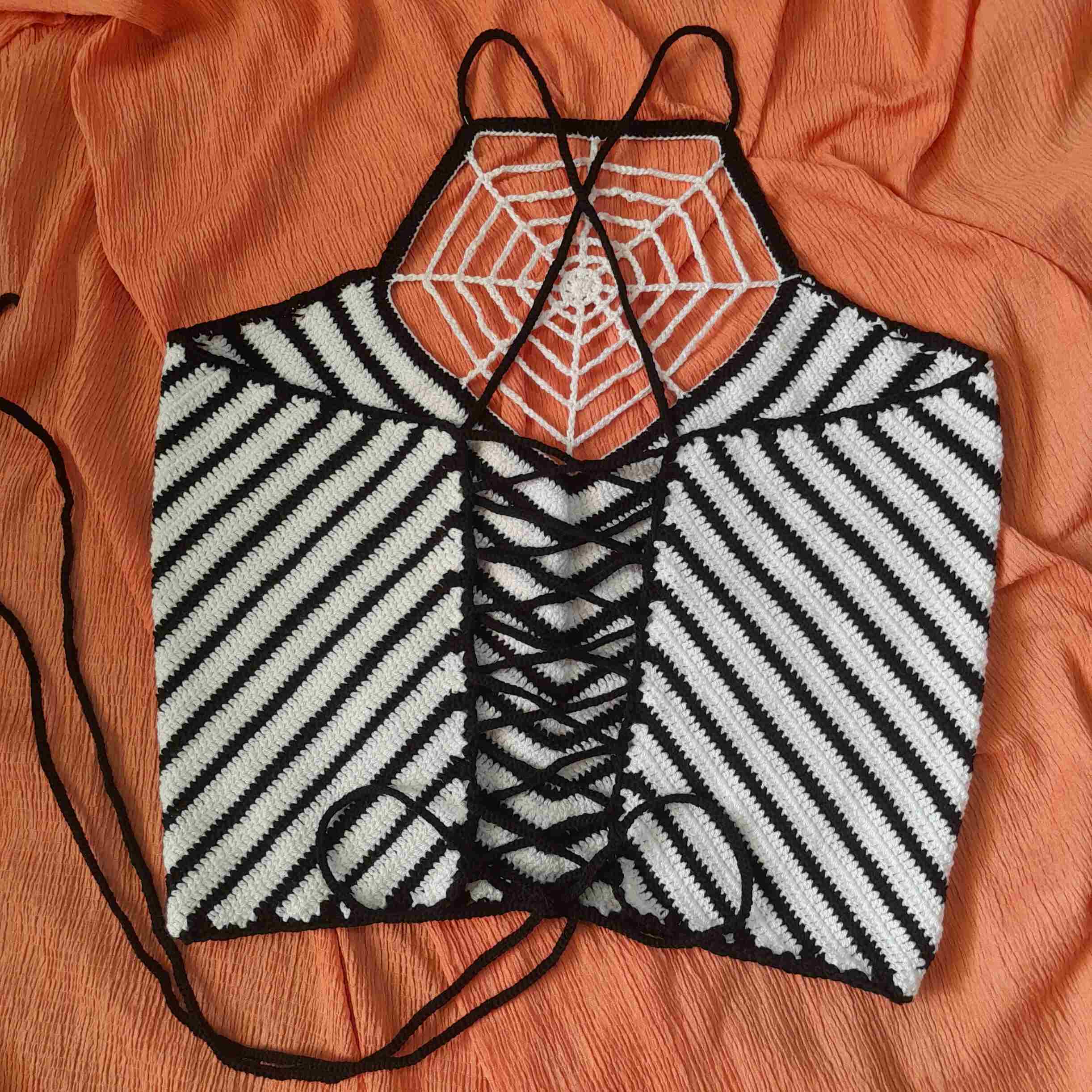Spider Web Crochet Crop Top – Handwoven White Boho Design