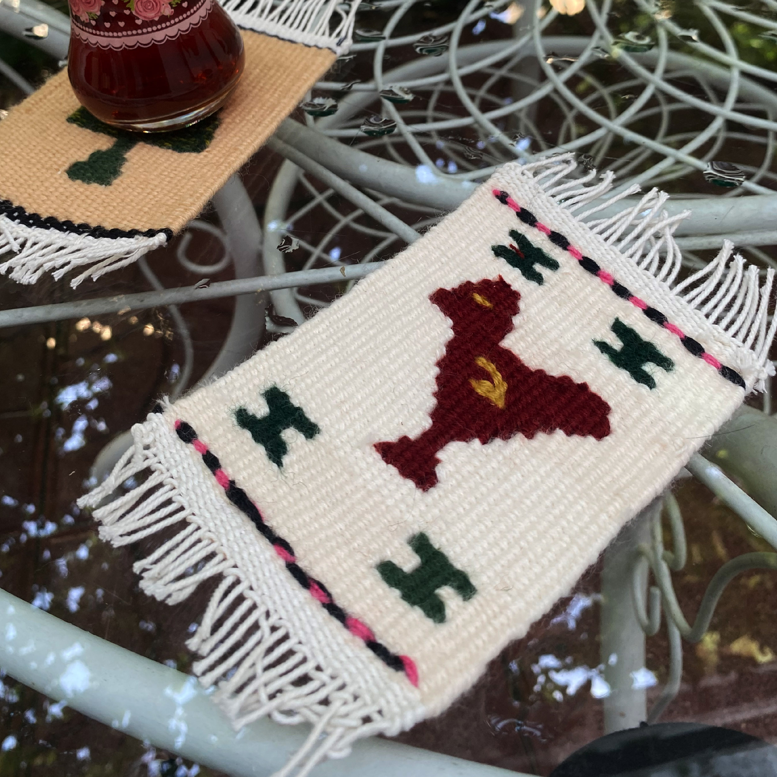 Handwoven Persian Kilim Coasters 3-Pack – Bird Design Rectangular