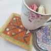 Handwoven Wool Kilim Coaster – Orange Geometric Square Boho Design