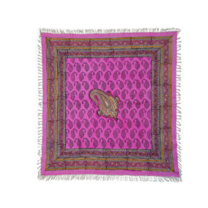 Iranian Tablecloth Block Printed Ghalamkari in Isfahan Paisley Pink 4-Seat