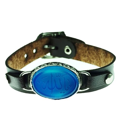 Islamic Faux Leather Bracelet with Agate & Ya Allah Design – Traditional Religious Jewelry