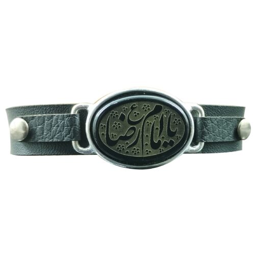 Men’s Faux Leather Bracelet with Agate & Imam Reza Calligraphy – Islamic Jewelry