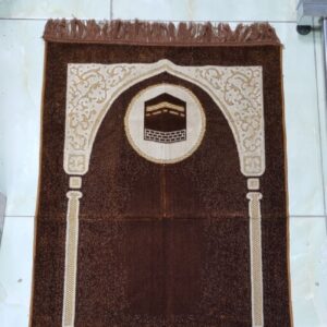 Islamic Velvet Prayer Rug Padded Janamaz Sajadah in Holy Kaaba Brown