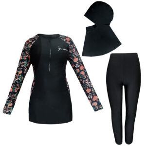 Islamic Women’s Modest Swimwear Set of 3 with Floral Sleeve