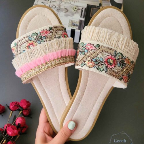 Macrame Boho Chic Flat Slippers for Women Model Embroidered