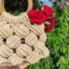 Macrame Bag Handwoven with Wooden Handel Model Walnuts
