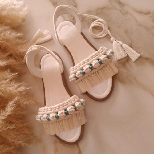 Macrame Sling Back Sandals Handmade Model Turquoise
