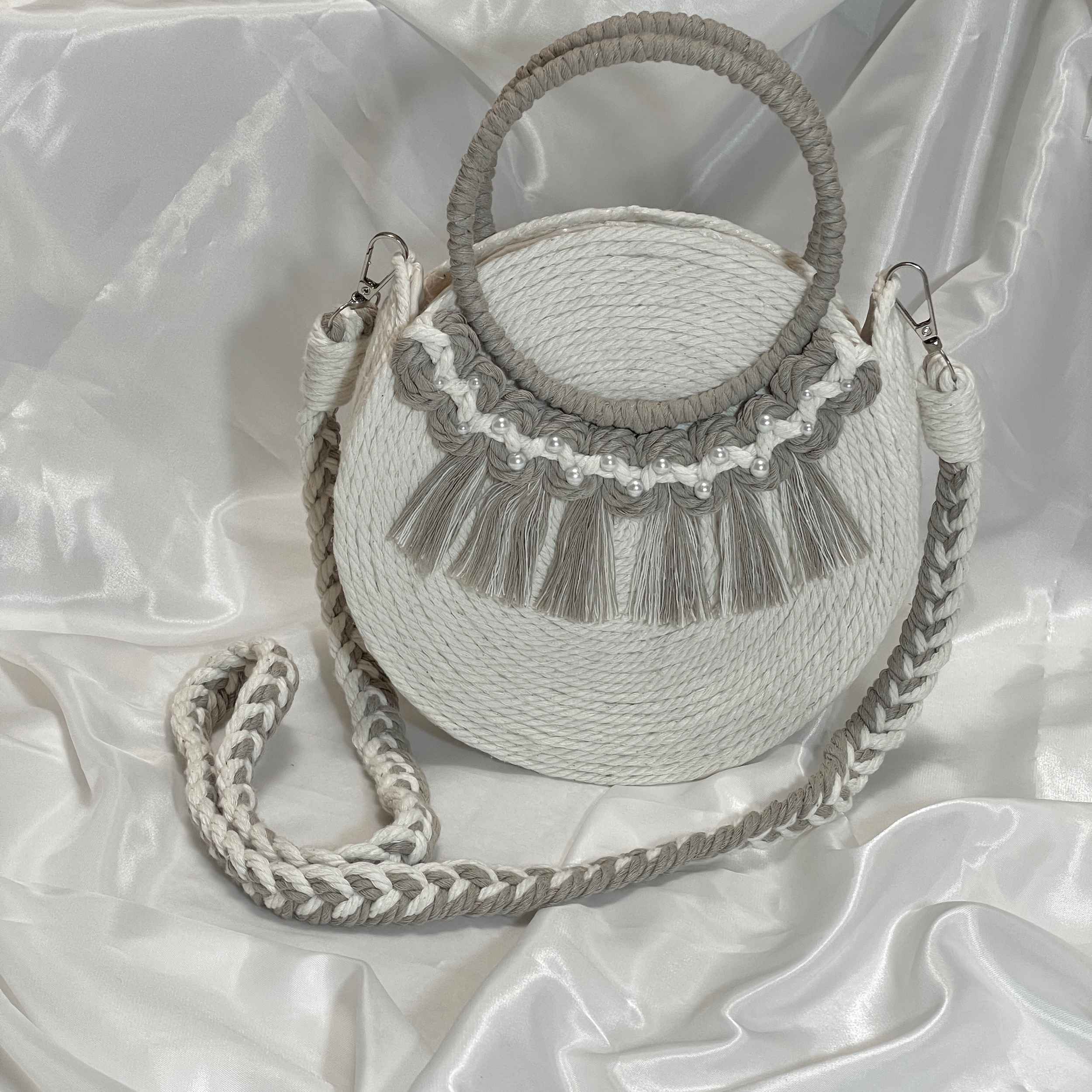 Macrame Sling Bag for Women Handwoven with Tassel Design