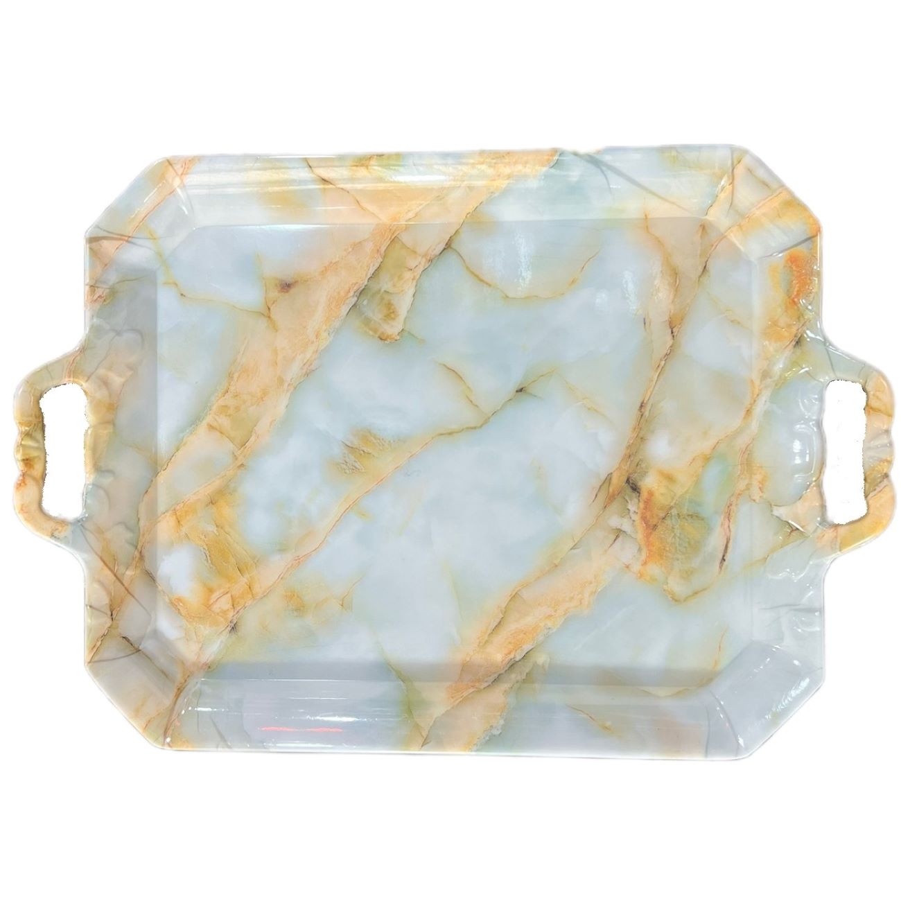 Durable Melamine Serving Tray – Rectangular Marble Design Tray with Handles