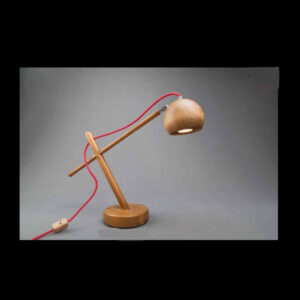 Minimalist Adjustable Round Head Wooden Desk Lamp with Red Cord