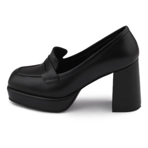 Natural Leather Loafers High Heels Shoes for Women