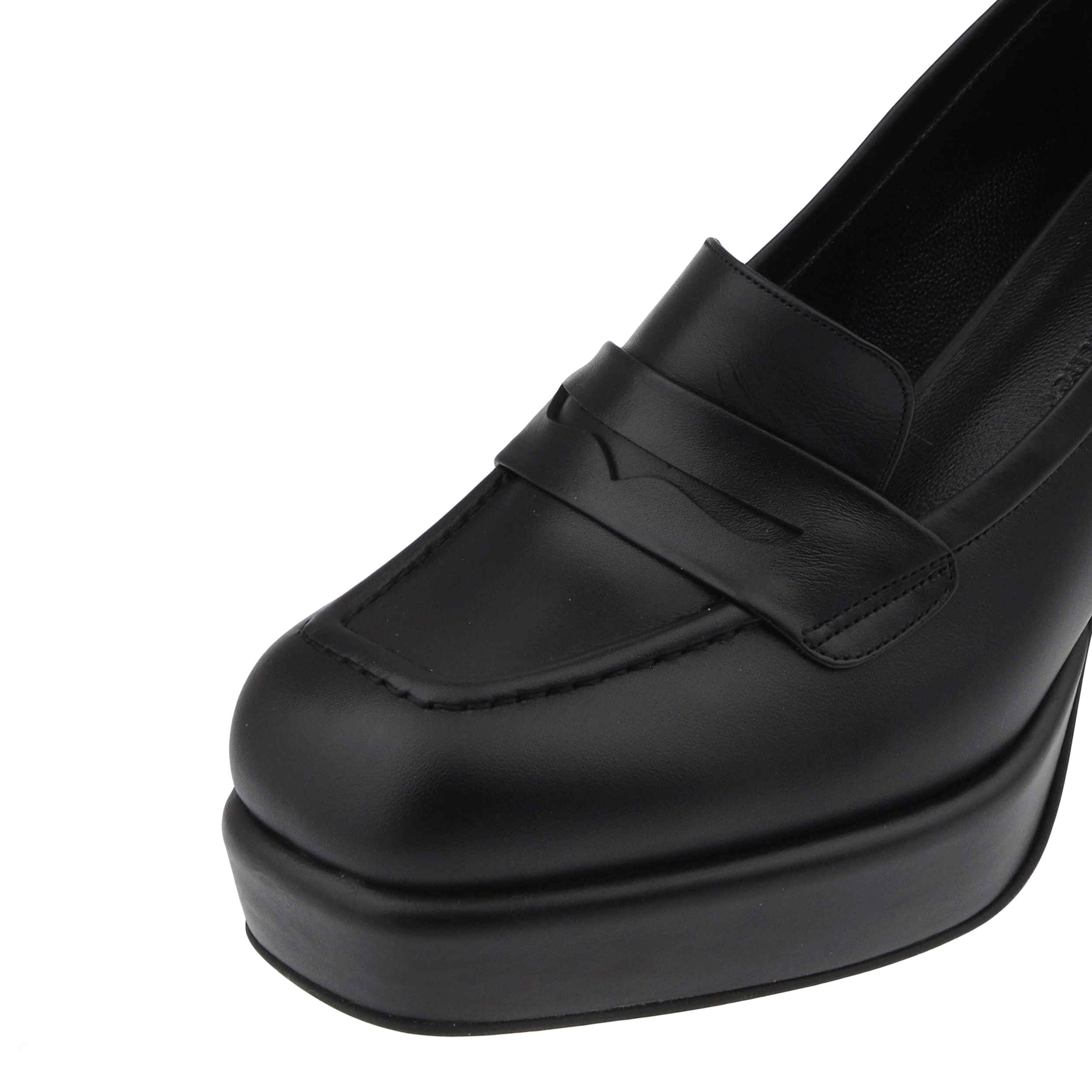 Natural Leather Loafers High Heels Shoes for Women
