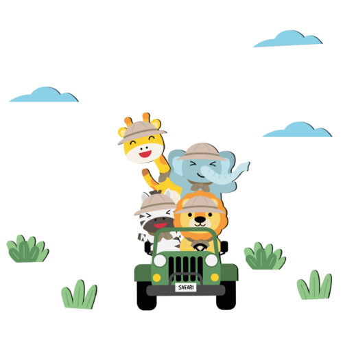 MDF Animal Car Nursery Wall Decal – Cute Baby Room Design