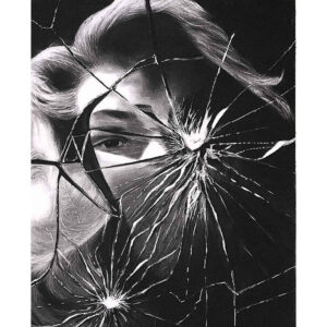 Original Black Pen Drawing with Broken Mirror Design on Cardboard