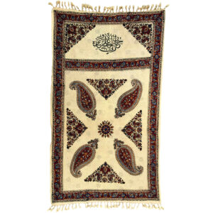 Persian Block Print Kalamkari Prayer Mat Sajadah with Booteh Paisley Design