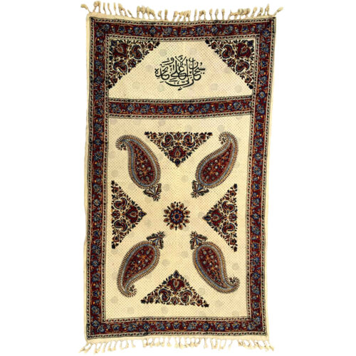 Persian Block Print Kalamkari Prayer Mat Sajadah with Booteh Paisley Design