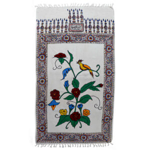 Persian Block Print Prayer Mat Kalamkari Janamaz Sajadah Birds & Flowers